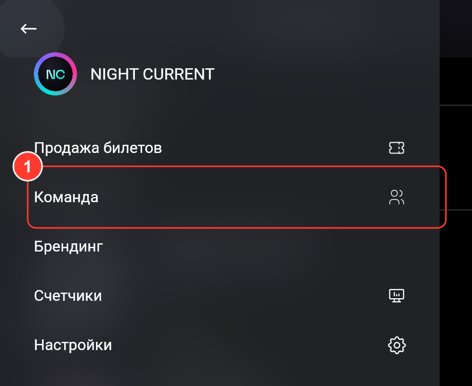 Боковое меню FlatPromo: «Продажа билетов», «Команда», «Брендинг», «Счетчики», «Настройки»